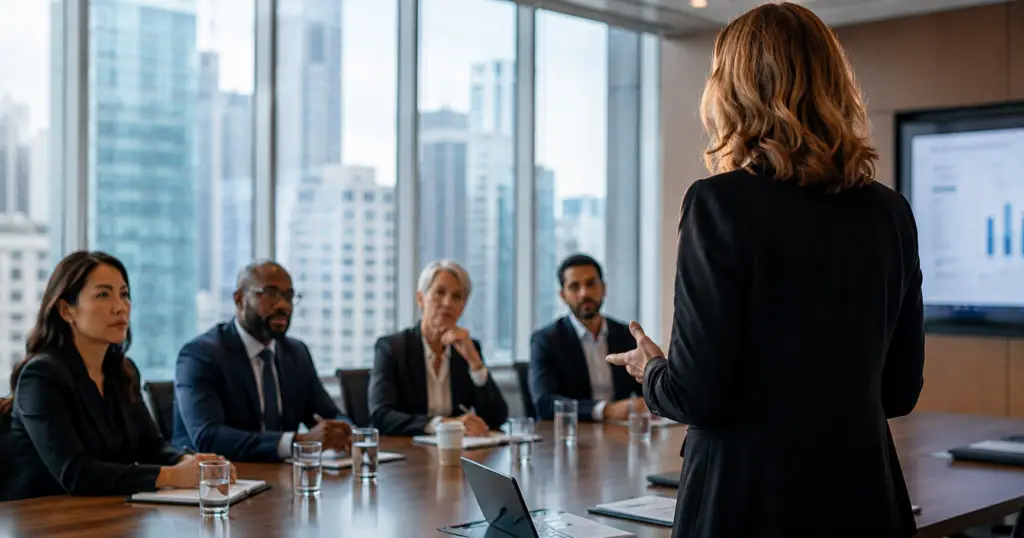 Business presentation in a modern boardroom